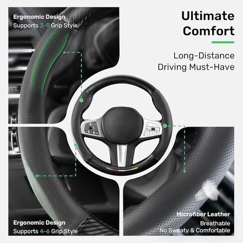 غطاء عجلة قيادة Zanch للسيارات-ملاءمة مخصصة لـ Mercedes-AMG ، جلود الألياف الدقيقة المتميزة ، غير قابلة للانزلاق ، غير قابلة للتنفس ، بدون رائحة ، متينة ، راحة طوال الموسم ، تتناسب معها من 14.5 إلى 15 بوصة in Kuwait