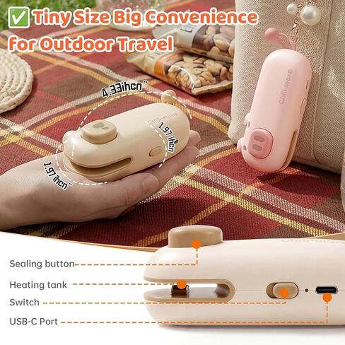 2 in 1 Rechargeable Mini Bag Sealer with Magnet, 2026 Small Heat Sealers for Chip Snack, Portable Sealing Machine for Kitchen in Saudi Arabia