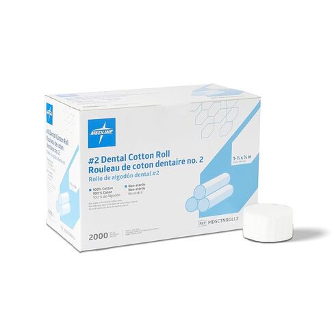 Medline #2 Dental Cotton Rolls, Nonsterile, 1-1/2 Inch x 3/8 Inch, Soft Flexible Absorbent Rolls for Dental Procedures, Oral Care, and Medical Use, 2000 Count in Kuwait