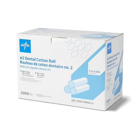 Medline #2 Dental Cotton Rolls, Nonsterile, 1-1/2 Inch x 3/8 Inch, Soft Flexible Absorbent Rolls for Dental Procedures, Oral Care, and Medical Use, 2000 Count in Kuwait