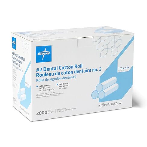 Medline #2 Dental Cotton Rolls, Nonsterile, 1-1/2 Inch x 3/8 Inch, Soft Flexible Absorbent Rolls for Dental Procedures, Oral Care, and Medical Use, 2000 Count in Kuwait