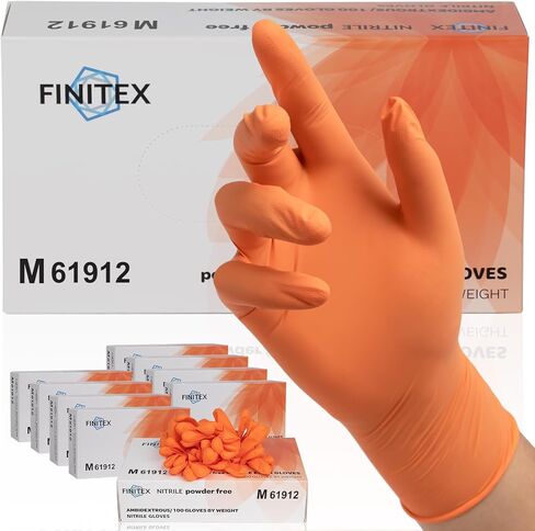 FINITEX Nitrile Disposable Gloves - Orange, 3.5mil, 100PCS, Powder-Free, Latex-Free, Medical & Food Use in Kuwait