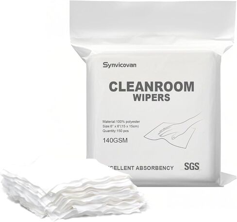 Cleanroom Wipers 6"x6"(150 Pcs, 100% Polyester, Class 100, 140GSM) Double Knit 100% Lint Free Cloths with Ultra-fine Filaments, Laser Sealed Edge Ultra-Soft Wipers in Kuwait