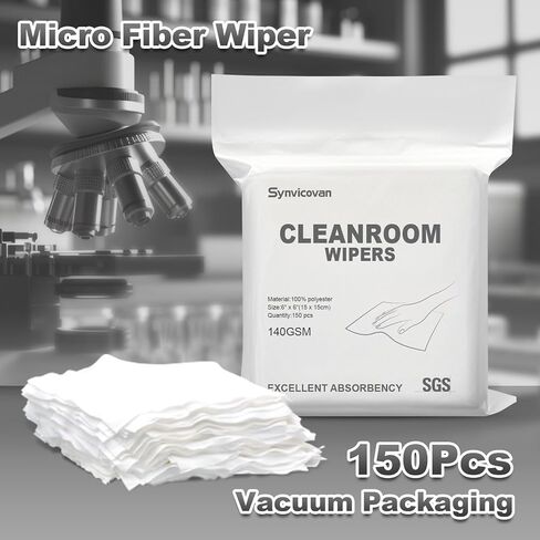 Cleanroom Wipers 6"x6"(150 Pcs, 100% Polyester, Class 100, 140GSM) Double Knit 100% Lint Free Cloths with Ultra-fine Filaments, Laser Sealed Edge Ultra-Soft Wipers in Kuwait