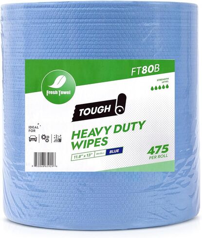 Fresh Towel FT80B Heavy Duty Wipes, Blue, 11.8" x 13" Inch Durable Multipurpose Cleaning Wipes for Household, Kitchen, Garage & Industrial Use (1 Roll of 475 Sheets) in Kuwait