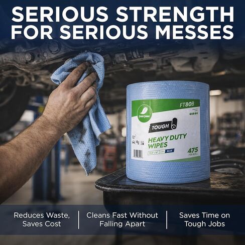 Fresh Towel FT80B Heavy Duty Wipes, Blue, 11.8" x 13" Inch Durable Multipurpose Cleaning Wipes for Household, Kitchen, Garage & Industrial Use (1 Roll of 475 Sheets) in Kuwait