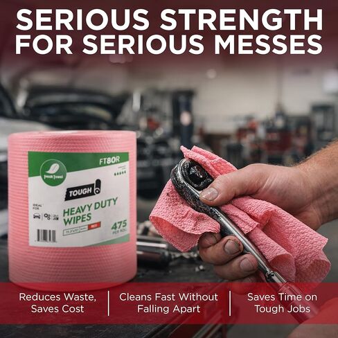 Fresh Towel FT80R Heavy Duty Wipes, Red, 11.8" x 13" Inch Durable Multipurpose Cleaning Wipes for Household, Kitchen, Garage & Industrial Use (1 Roll of 475 Sheets) in Kuwait