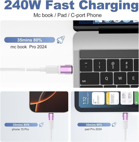 USB C Magnetic Adapter (2 Pack), 240W USB Type C Male to Female Adapter Extender Compatible with Thunderbolt 3/4, Support up to 240W Charging, 40Gbps Data Transfer and 8K@60Hz Video, Light Blue in Kuwait