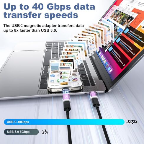 USB C Magnetic Adapter (2 Pack), 240W USB Type C Male to Female Adapter Extender Compatible with Thunderbolt 3/4, Support up to 240W Charging, 40Gbps Data Transfer and 8K@60Hz Video, Light Blue in Kuwait