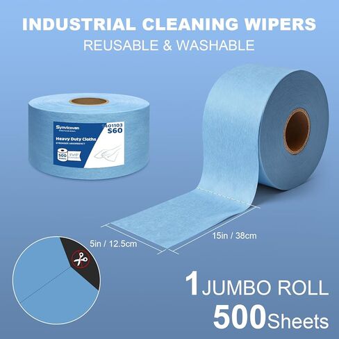 Cleanroom Wipes Heavy Duty Cloths, Lint-Free and Extra Absorbent Towels Jumbo Roll, Blue (15"x 5", 500 PCS) in Kuwait