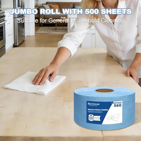 Cleanroom Wipes Heavy Duty Cloths, Lint-Free and Extra Absorbent Towels Jumbo Roll, Blue (15"x 5", 500 PCS) in Kuwait