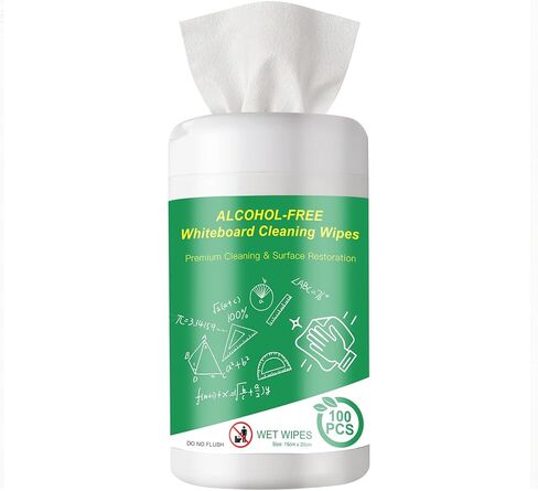100 قطعة من مناديل تنظيف السبورة البيضاء غير الكحولية، منظف السبورة البيضاء الجاف، مناديل غير سامة، آمنة لجميع الأسطح، تزيل البقع والبقايا بسهولة دون إتلاف السبورات البيضاء in Kuwait