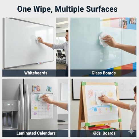 100 قطعة من مناديل تنظيف السبورة البيضاء غير الكحولية، منظف السبورة البيضاء الجاف، مناديل غير سامة، آمنة لجميع الأسطح، تزيل البقع والبقايا بسهولة دون إتلاف السبورات البيضاء in Kuwait