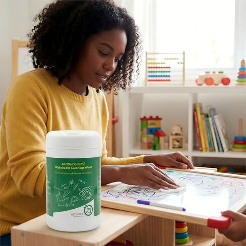 100 قطعة من مناديل تنظيف السبورة البيضاء غير الكحولية، منظف السبورة البيضاء الجاف، مناديل غير سامة، آمنة لجميع الأسطح، تزيل البقع والبقايا بسهولة دون إتلاف السبورات البيضاء in Kuwait