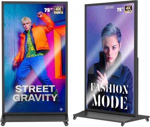 شاشة عرض رقمية كاملة الشاشة مقاس 75 بوصة من MWE، كشك عرض إعلانات داخلي، 4K UHD، شاشة مقسمة، نظام تشغيل Android، WiFi، إدارة CMS عن بعد، لأعمال البيع بالتجزئة in Kuwait