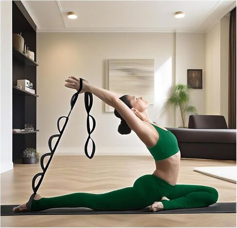 Yoga Strap Stretching Strap 10 Loops Non-Elastic Exercise Strap for Pilates, Dance Exercise Training Multi-Loop Stretching Band in Saudi Arabia