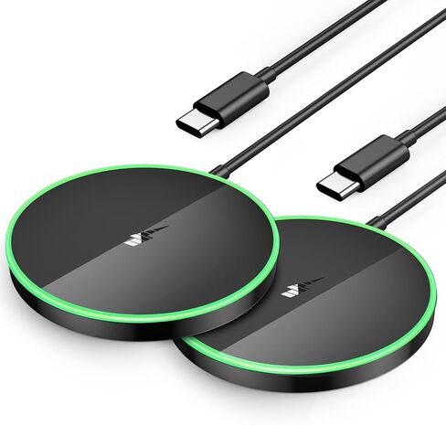 Magnetic Wireless Charger 15W Charger-Fast Charging Pad Compatible with iPhone16/15/14/13/12 Serie & Airpod 2 3 Pro-LED Pad with Dual Charging Ports Original Replacement 2 Pack Black in Kuwait