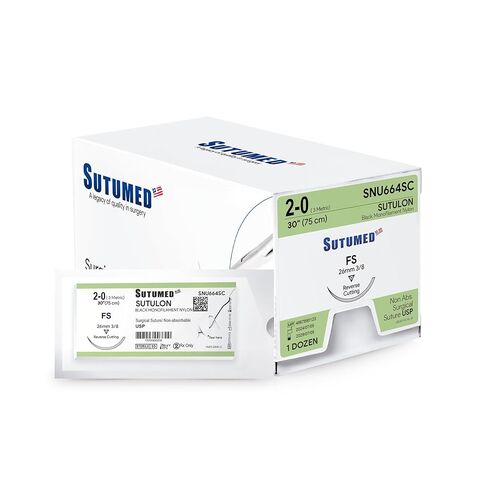 Sutumed SUTULON خياطة جراحية نايلون غير قابلة للامتصاص مقاس USP 2-0، 3/8 26 مم إبرة قطع عكسية، 30 بوصة (76 سم)، 12 قطعة in Saudi Arabia