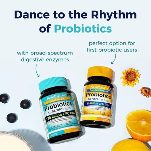 NewRhythm Probiotics 120 Billion CFU 36 Strains, 3-in-1 Probiotics with Prebiotics & Enzymes, Probioticos for Women & Men, Vegan Targeted Release Supplement, 30ct in Saudi Arabia