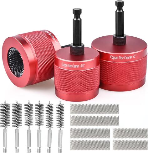 منظف ​​أنابيب نحاس معدني 1/2 بوصة و3/4 بوصة و1 بوصة للمثقاب، مع ساق سداسية 1/4 بوصة و6 شفرات فرشاة و6 فرش تنظيف الأنابيب، وأدوات سباكة للتنظيف والتلميع وإزالة الصدأ in Kuwait
