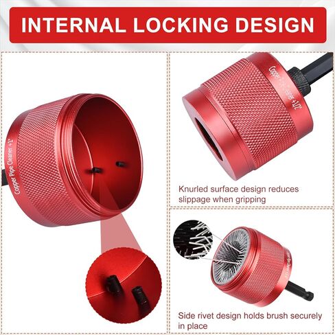 منظف ​​أنابيب نحاس معدني 1/2 بوصة و3/4 بوصة و1 بوصة للمثقاب، مع ساق سداسية 1/4 بوصة و6 شفرات فرشاة و6 فرش تنظيف الأنابيب، وأدوات سباكة للتنظيف والتلميع وإزالة الصدأ in Kuwait