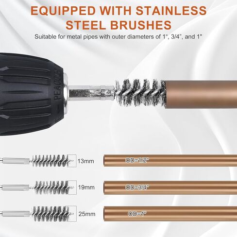 منظف ​​أنابيب نحاس معدني 1/2 بوصة و3/4 بوصة و1 بوصة للمثقاب، مع ساق سداسية 1/4 بوصة و6 شفرات فرشاة و6 فرش تنظيف الأنابيب، وأدوات سباكة للتنظيف والتلميع وإزالة الصدأ in Kuwait