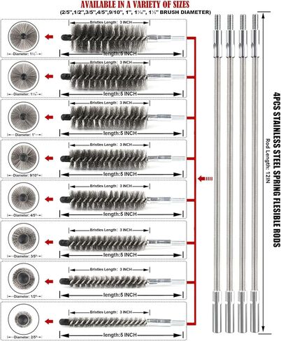 50 in Pipe Cleaning Brush Set with Stainless Steel Bristles, Wire Brush with 4pcs Stainless Steel Spring Flexible Rods, Stainless Steel Pipe Brush 8pcs for Auto Parts, Bottles, Tubes. in Kuwait