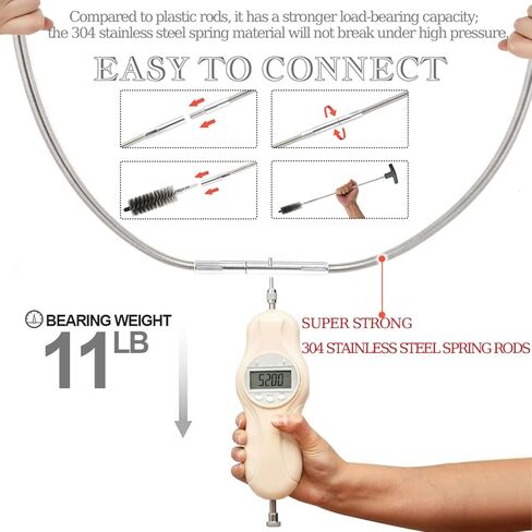 50 in Pipe Cleaning Brush Set with Stainless Steel Bristles, Wire Brush with 4pcs Stainless Steel Spring Flexible Rods, Stainless Steel Pipe Brush 8pcs for Auto Parts, Bottles, Tubes. in Kuwait