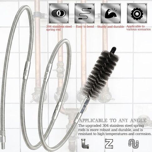 50 in Pipe Cleaning Brush Set with Stainless Steel Bristles, Wire Brush with 4pcs Stainless Steel Spring Flexible Rods, Stainless Steel Pipe Brush 8pcs for Auto Parts, Bottles, Tubes. in Kuwait