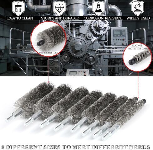 50 in Pipe Cleaning Brush Set with Stainless Steel Bristles, Wire Brush with 4pcs Stainless Steel Spring Flexible Rods, Stainless Steel Pipe Brush 8pcs for Auto Parts, Bottles, Tubes. in Kuwait