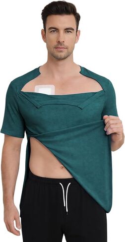 قميص رجالي بمنفذ كيميائي مع سحابات جانبية مخفية مزدوجة لغسيل الكلى بعد جراحة الكتف والتعافي من الملابس التكيفية in Kuwait