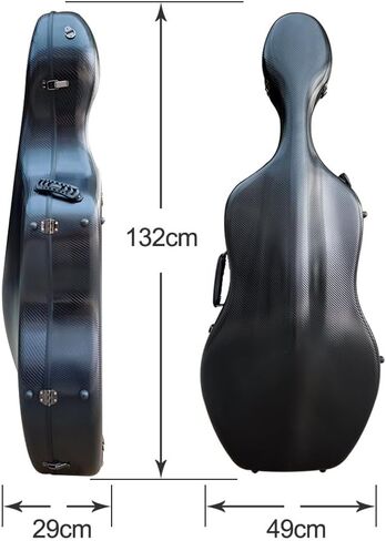Ultra-Lightweight Braided Carbon Fiber Cello Case 4/4 Full Size Hard Shell with Wheels,Backpack Straps,Bow Holders ca. 3.6kg (Black) in Saudi Arabia