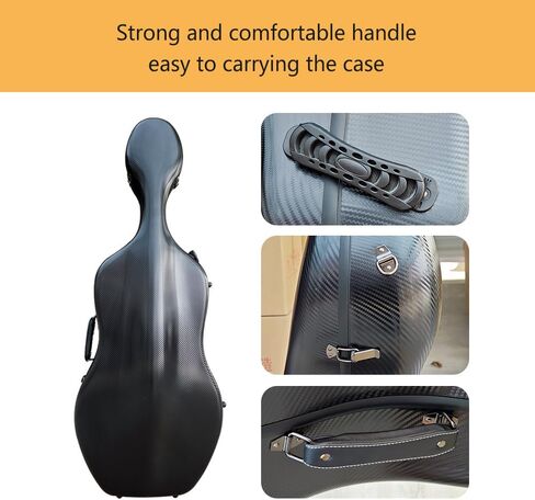 Ultra-Lightweight Braided Carbon Fiber Cello Case 4/4 Full Size Hard Shell with Wheels,Backpack Straps,Bow Holders ca. 3.6kg (Black) in Saudi Arabia