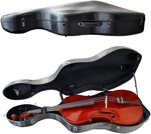 Ultra-Lightweight Braided Carbon Fiber Cello Case 4/4 Full Size Hard Shell with Wheels,Backpack Straps,Bow Holders ca. 3.6kg (Black) in Saudi Arabia