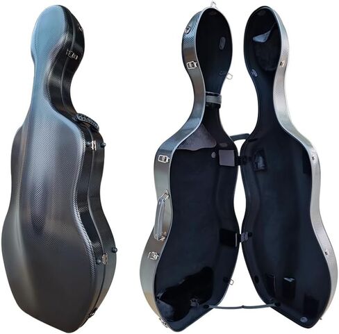 Ultra-Lightweight Braided Carbon Fiber Cello Case 4/4 Full Size Hard Shell with Wheels,Backpack Straps,Bow Holders ca. 3.6kg (Black) in Saudi Arabia