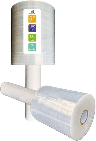 Polysells 2 Pack 5" x 1200ft MIni Roll Stretch Film with Handle, 80 Gauge Clear Moving & Packing Plastic Wrap for Boxes, Luggage, Bundling & Storage in Kuwait