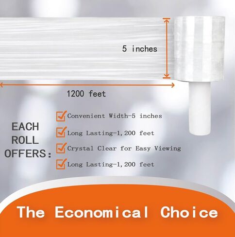 Polysells 2 Pack 5" x 1200ft MIni Roll Stretch Film with Handle, 80 Gauge Clear Moving & Packing Plastic Wrap for Boxes, Luggage, Bundling & Storage in Kuwait