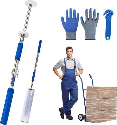 Long Handle Pallet Stretch Wrap Dispenser, Stretch Wrap Dispenser for Film Width 12-20 inch, Rolls 1.5" to 3" Diamater, Stretch Wrap with Handles for Warehouse, Logistics, Factory Shipping & Packaging in Kuwait