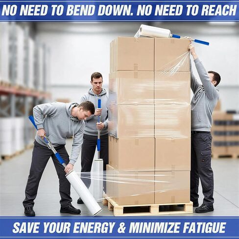 Long Handle Pallet Stretch Wrap Dispenser, Stretch Wrap Dispenser for Film Width 12-20 inch, Rolls 1.5" to 3" Diamater, Stretch Wrap with Handles for Warehouse, Logistics, Factory Shipping & Packaging in Kuwait