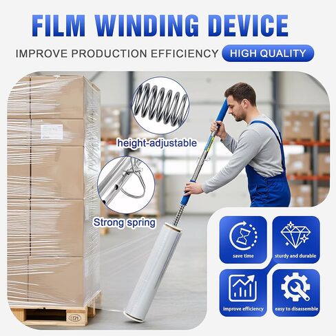 Long Handle Pallet Stretch Wrap Dispenser, Stretch Wrap Dispenser for Film Width 12-20 inch, Rolls 1.5" to 3" Diamater, Stretch Wrap with Handles for Warehouse, Logistics, Factory Shipping & Packaging in Kuwait