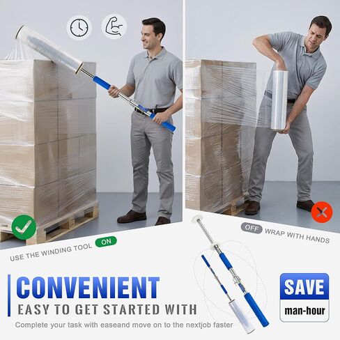 Long Handle Pallet Stretch Wrap Dispenser, Stretch Wrap Dispenser for Film Width 12-20 inch, Rolls 1.5" to 3" Diamater, Stretch Wrap with Handles for Warehouse, Logistics, Factory Shipping & Packaging in Kuwait