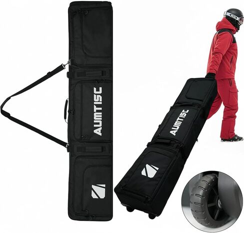 AUMTISC Padded Snowboard Bag with Wheels, Rolling Ski Bags for Air Travel with Storage Gear Pockets, Ski Luggage Bags Fits Single Board/Double Skis, Snow Board Bag Adjustable Length 165-175 cm in Saudi Arabia