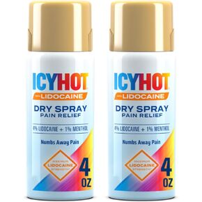 Icy Hot Lidocaine Pain Relief Dry Spray, Numb Aggravated Nerves with Max Strength Lidocaine 4% and Menthol 1%, Fast-Acting Pain Relief for Minor Pain, Backaches, Sprains and Strains, 4 oz, 2 Pack in Kuwait