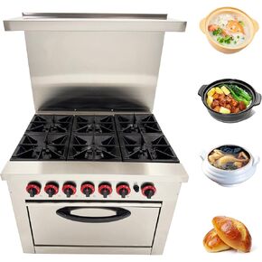 TECHTONGDA Commercial Gas Range& Oven Stainless Steel Gas Hot Plate Stove with 6 Burners & Oven Base for Tea Restaurant and Chain Fast Food Outlet in Kuwait