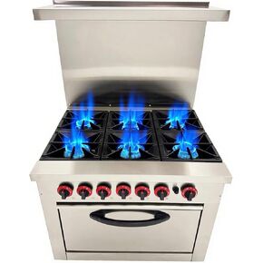 Commercial Gas Range 6 Burner with Standard Oven Heavy Duty Gas Hot Plate Stove Stainless Steel Restaurant Kitchen Equipment Claypot Cooking & Baking Oven, NG/LPG in Kuwait