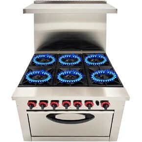 Commercial Gas Range with 6 Burner 6-Burner Commercial Kitchen Equipment Stove Natural Gas Hot Plate Cast Iron Stove with Lower Layer Oven in Kuwait
