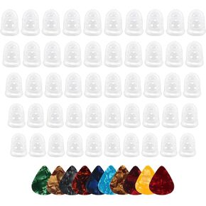 50pcs Guitar Silicone Finger Protector,Fingertip Protection Covers Caps in 5 Sizes for Beginner Playing Ukulele Electric Guitar and 10 Guitar Picks in Saudi Arabia