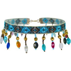 Momocat 14k Gold Plated Boho Choker Green Teal Terquoise Bead Bead Tassel Necklace Bohemian chocker chockers chockers leded hippie chokers 90s country western in Kuwait