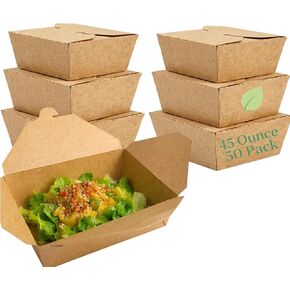 علب طعام Mr Miracle Kraft (50 عبوة) - حاويات طعام ورقية شديدة التحمل، صناديق طعام من الورق المقوى آمنة للاستخدام في الميكروويف، مقاومة للتسرب في صناديق الطعام والمطاعم (32 أونصة) in Kuwait