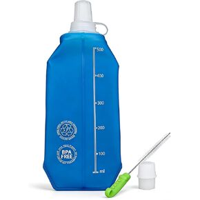 قارورة ناعمة 500 مل، زجاجة مياه ناعمة قابلة للطي من مادة TPU لحزمة الترطيب، سترة للجري، مثانة مياه مدمجة من خلد الماء للسفر والمشي لمسافات طويلة واحتفالات التسلق (أزرق) in Kuwait